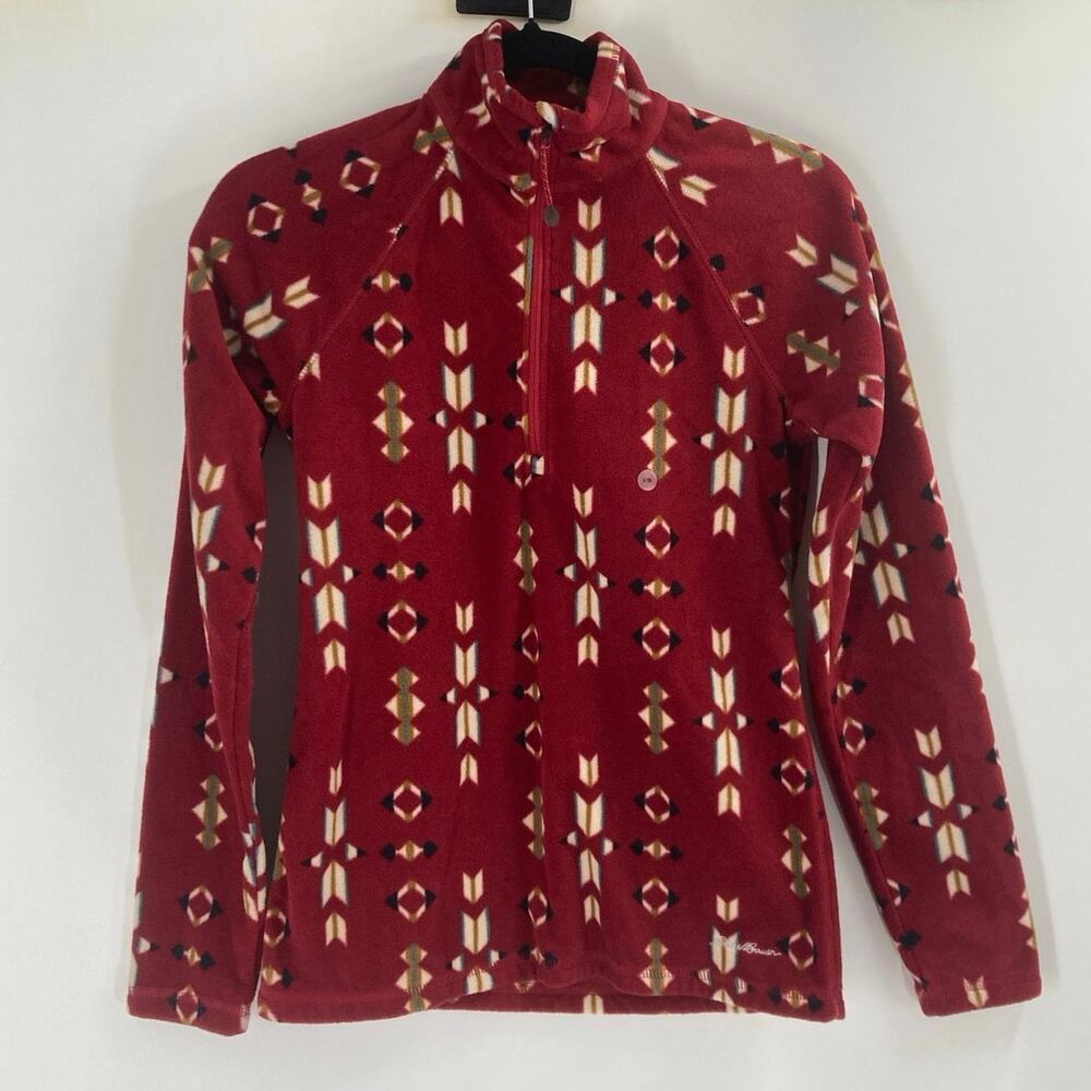 Eddie Bauer Aztec Print Fleece 1/4 Zip Pullover Red Outdoor Women’s XS